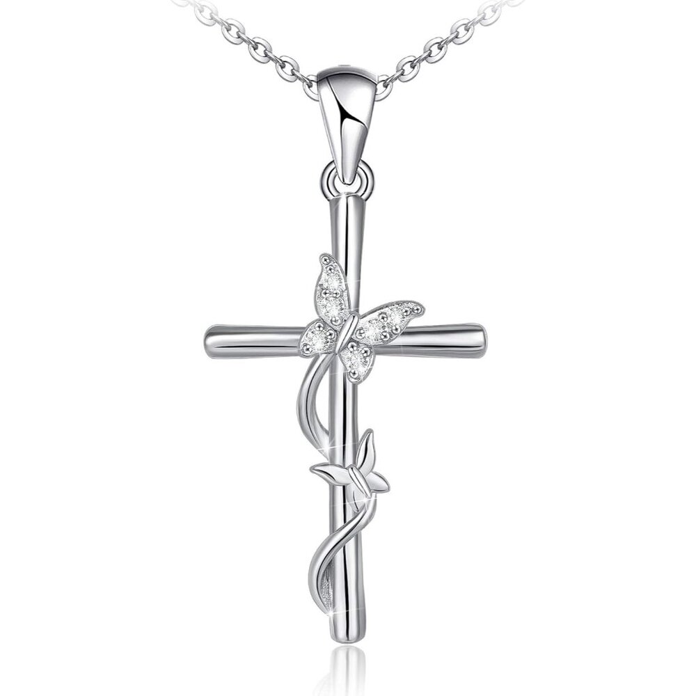 Cross Necklace for Women 925 Sterling Silver Jewelry Pendant Necklace for Mom Wi - Picture 1 of 6